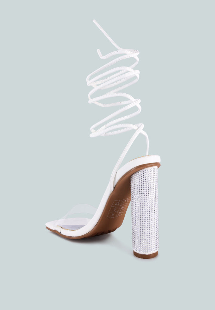scansta lace up rhinestone embellished heel sandals by ruw#color_white