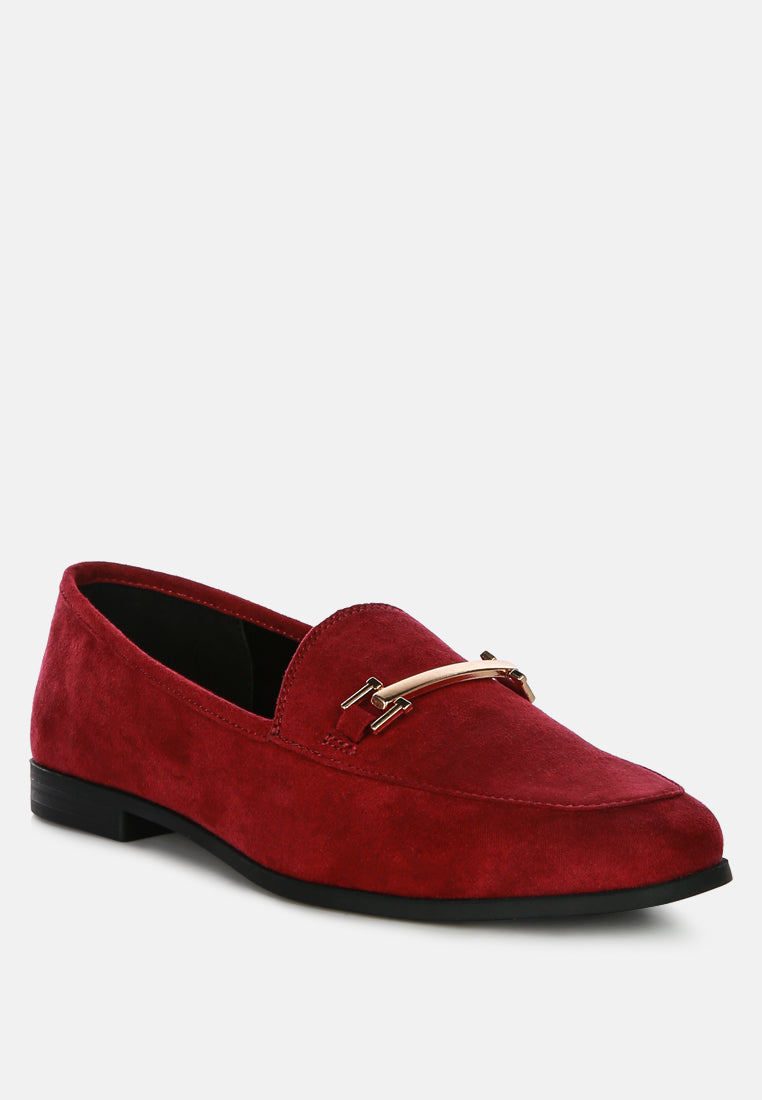 zaara solid faux suede loafers by ruw#color_burgundy