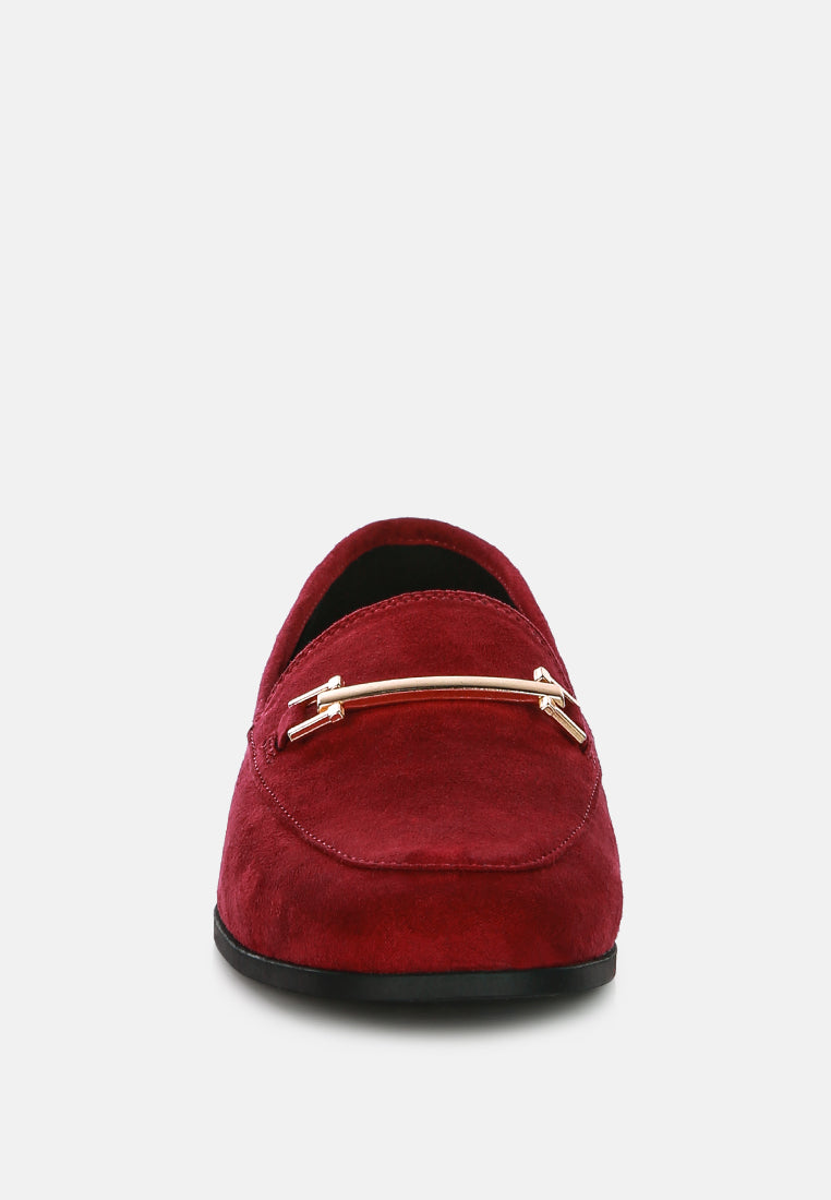 zaara solid faux suede loafers by ruw#color_burgundy