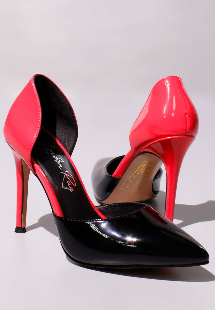 candy cane patent faux leather high heel pumps by ruw#color_black-fuchsia