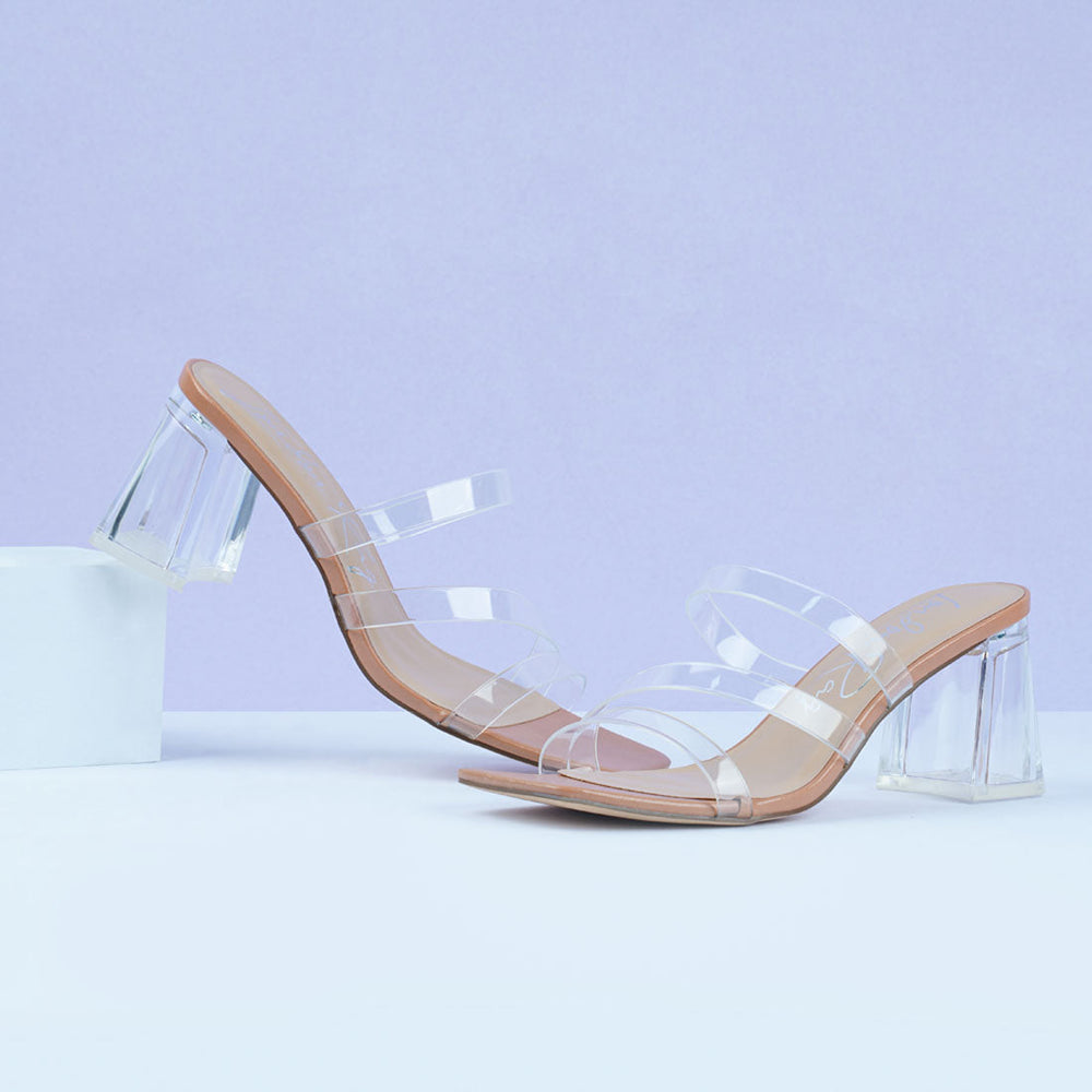 chartz multiple straps clear heel sandals#color_camel