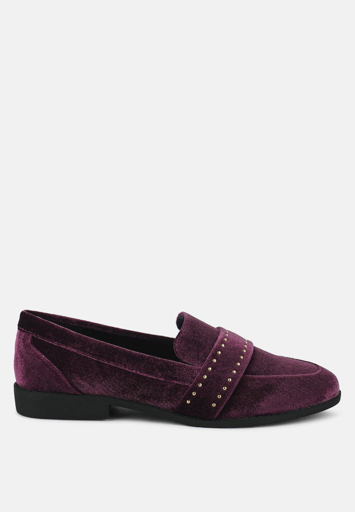 walkin stud detail velvet loafers by ruw#color_burgundy