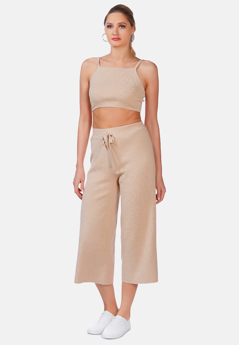 solid casual drawstring cropped pants by ruw#color_beige