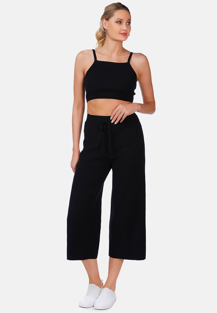 solid casual drawstring cropped pants by ruw#color_black