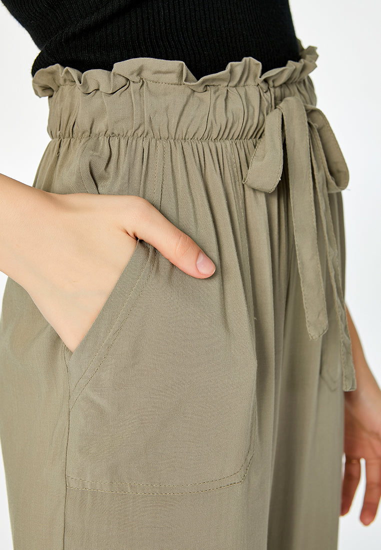 paper bag waist pants#color_olive