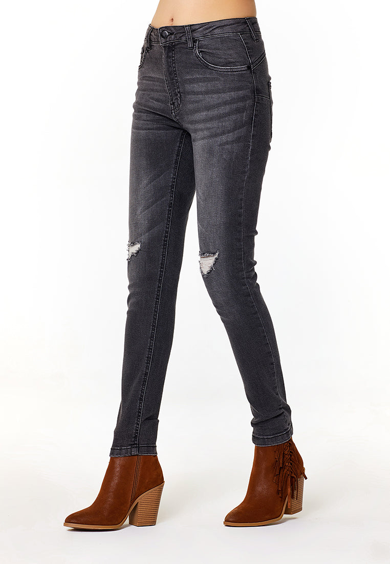 slim fit distressed jeans#color_black