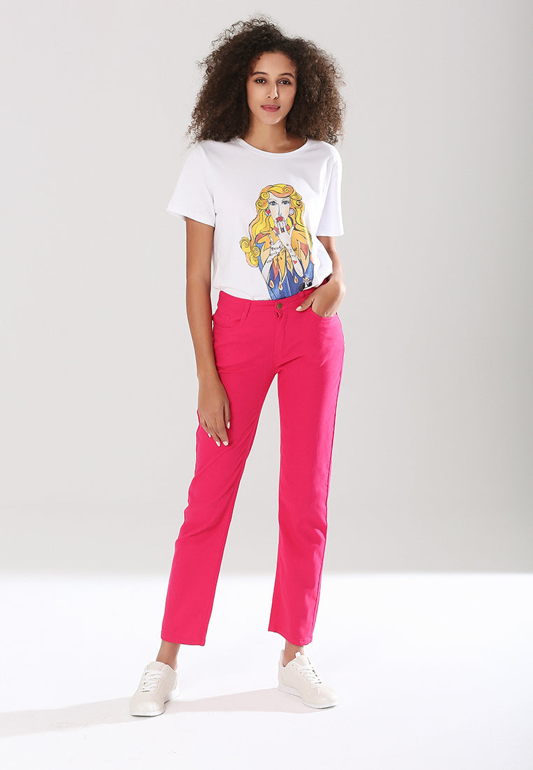 straight cut denim pants#color_fuchsia