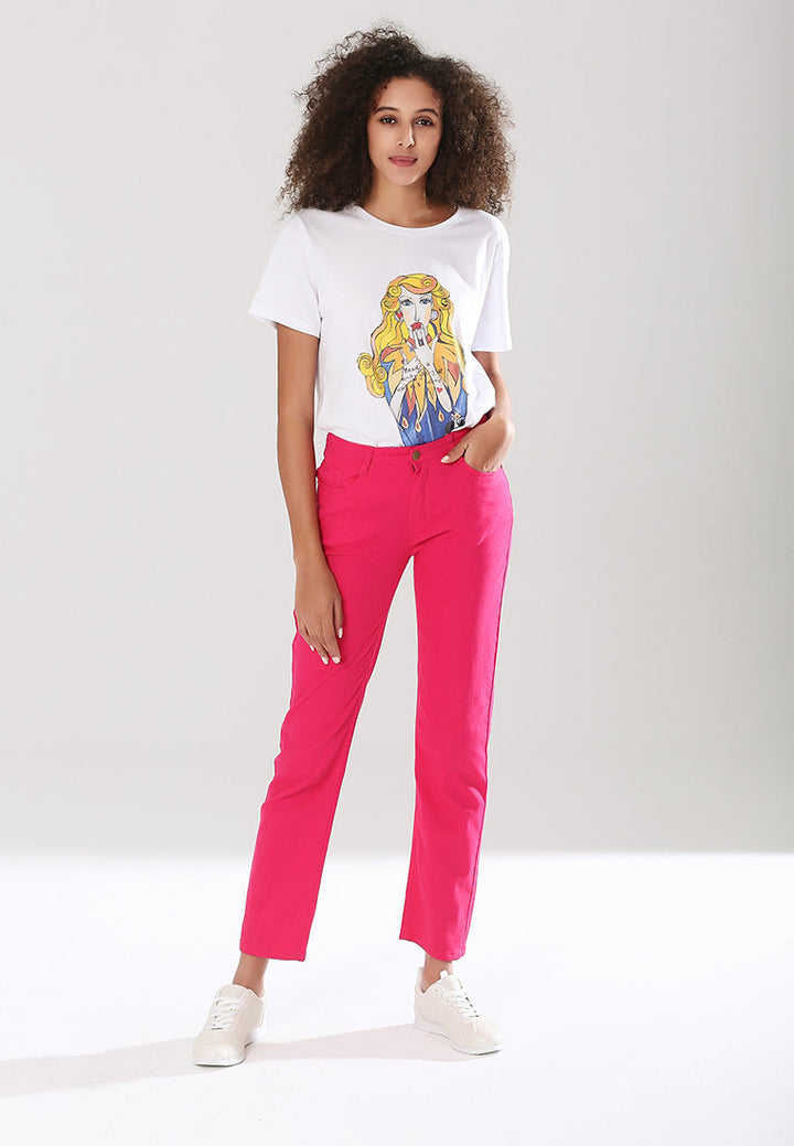 straight cut denim pants#color_fuchsia