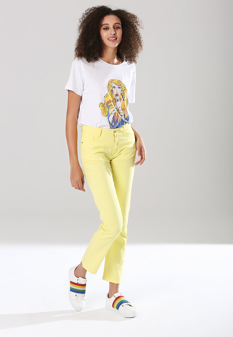 straight cut denim pants#color_yellow