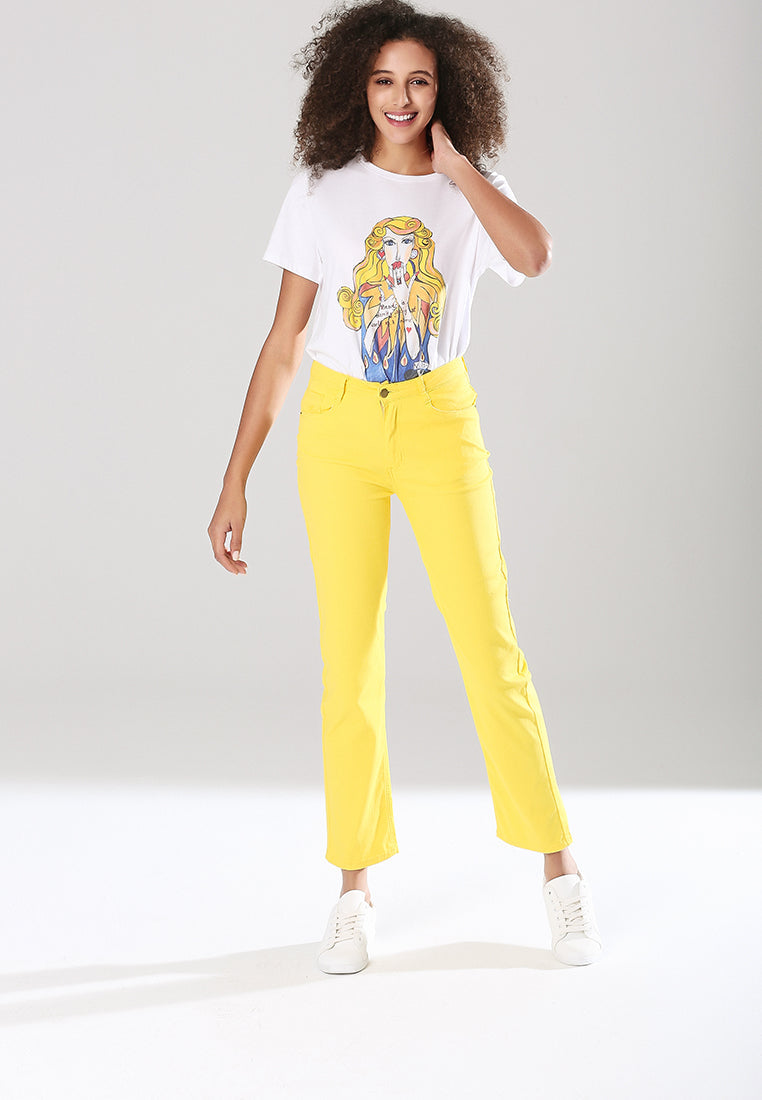 straight cut denim pants#color_mustard