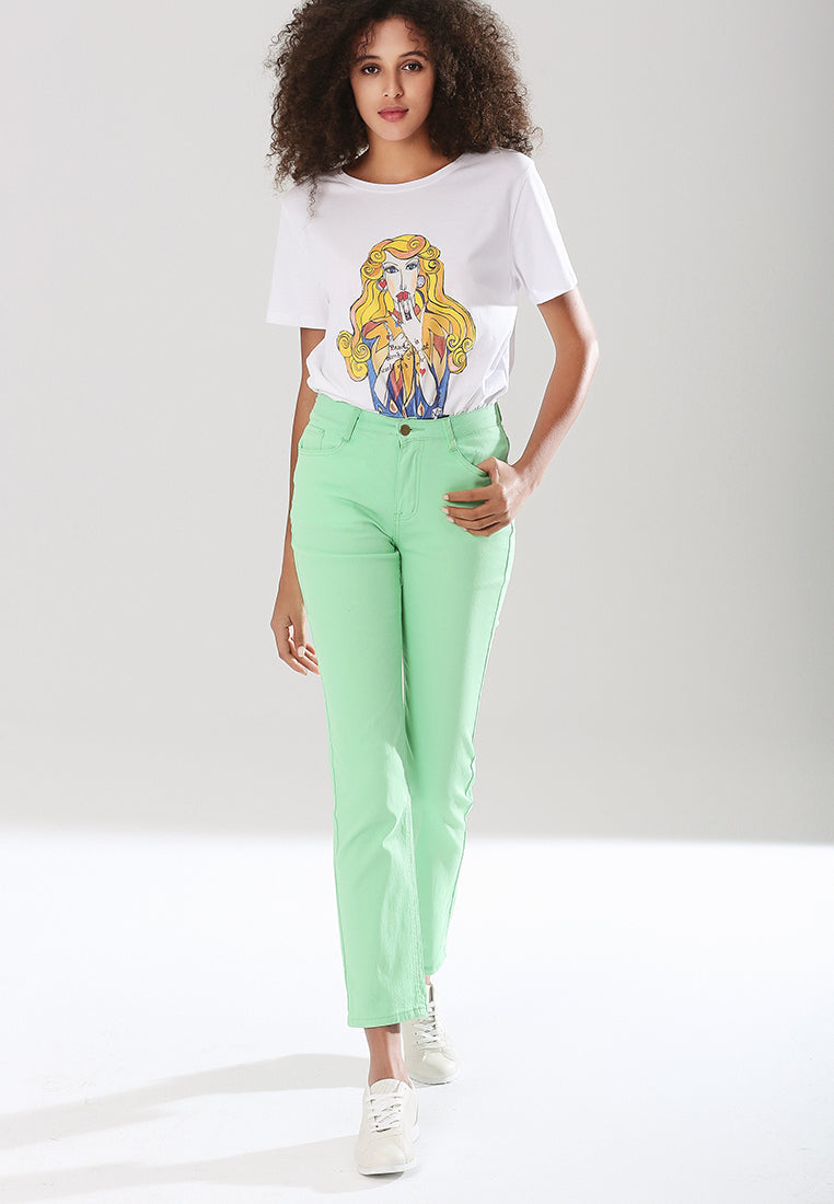 straight cut denim pants#color_lime-green