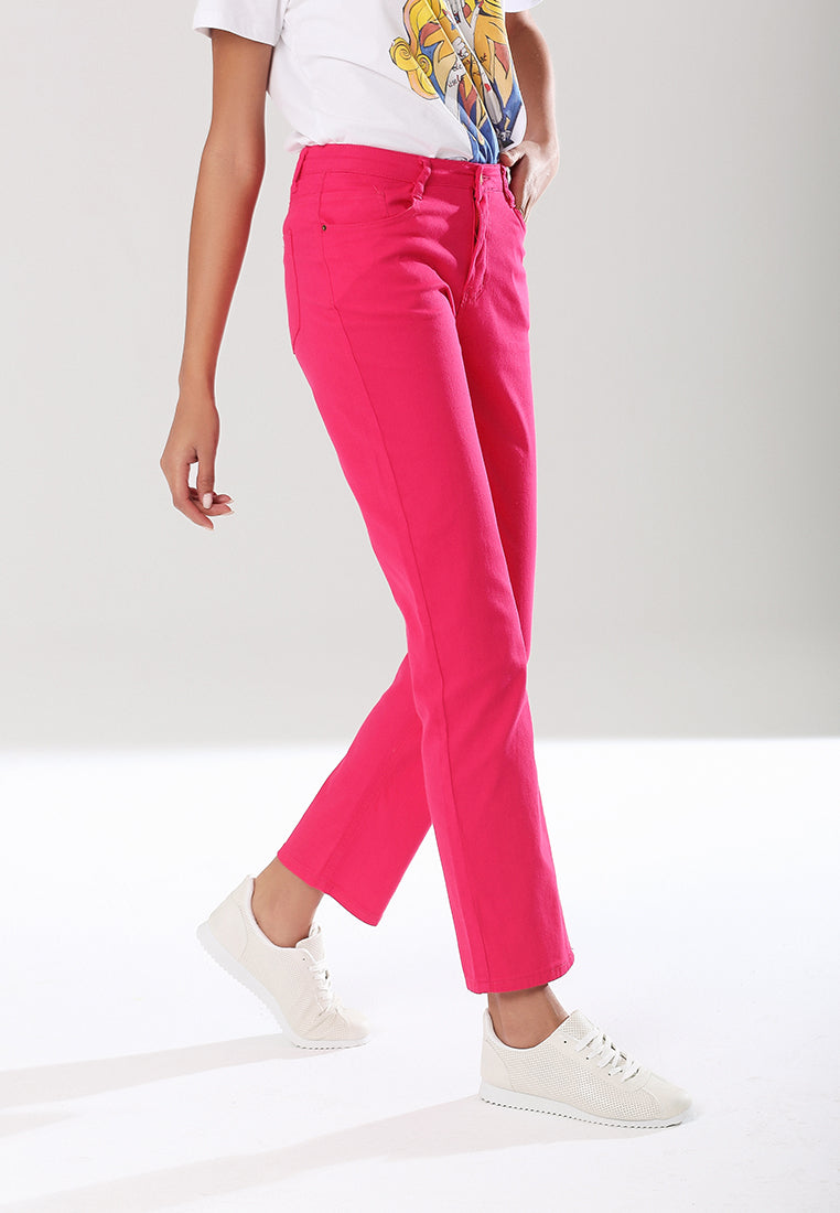 straight cut denim pants#color_fuchsia