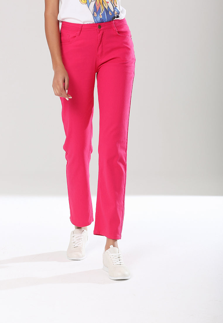 straight cut denim pants#color_fuchsia