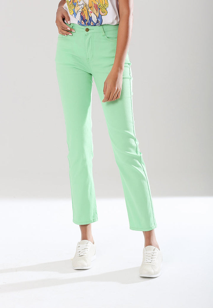straight cut denim pants#color_lime-green