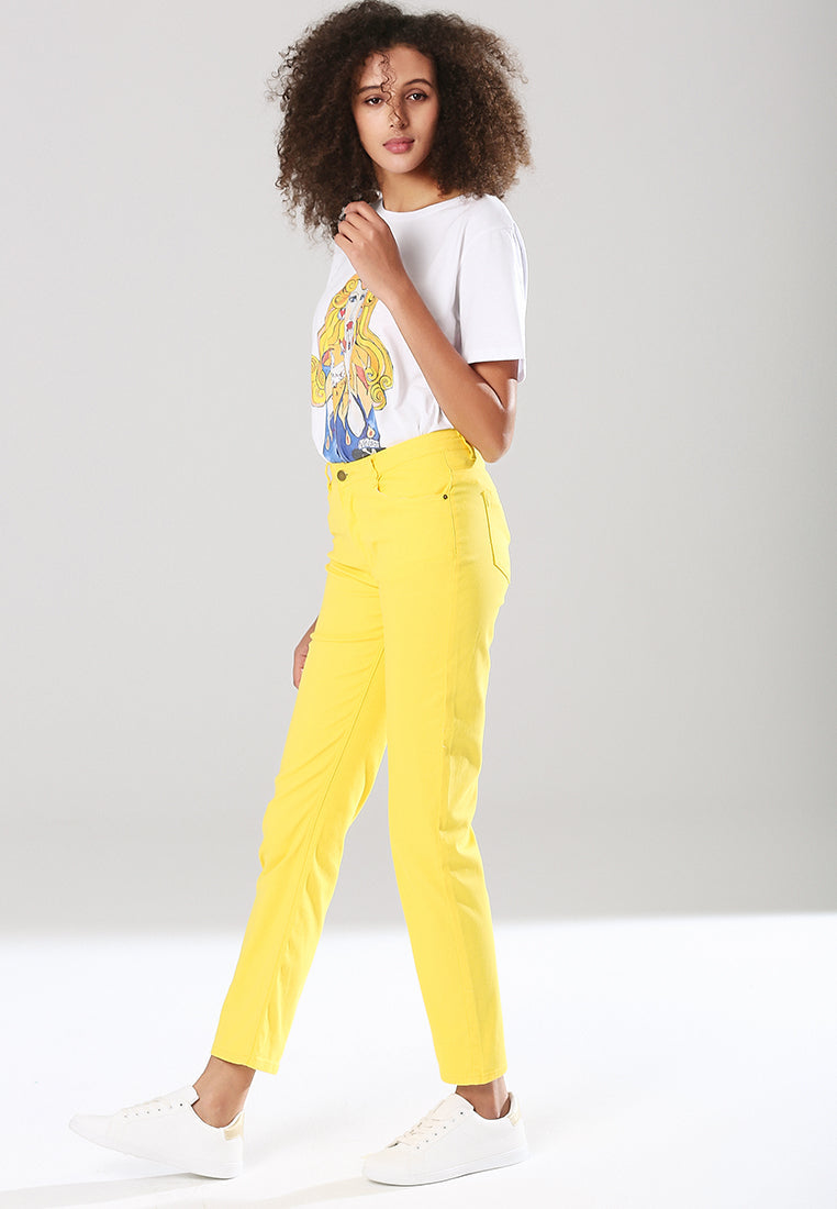 straight cut denim pants#color_mustard