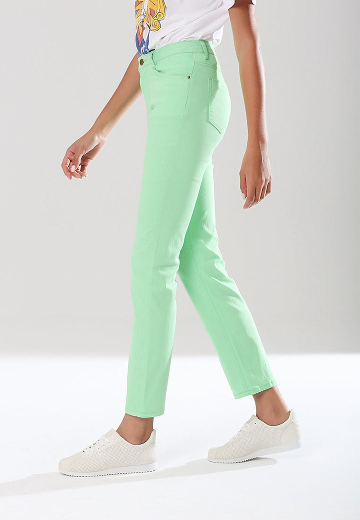 straight cut denim pants#color_lime-green