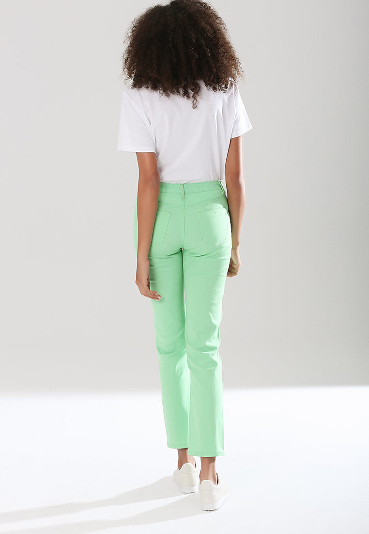 straight cut denim pants#color_lime-green