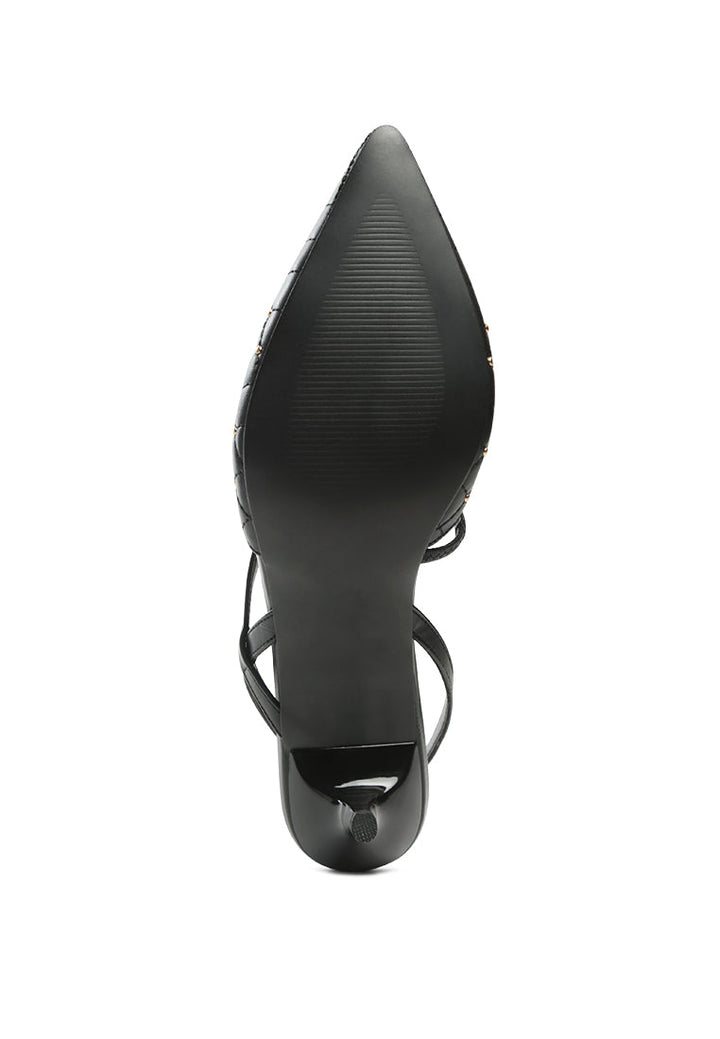 studded quilted faux leather slingback sandal#color_black