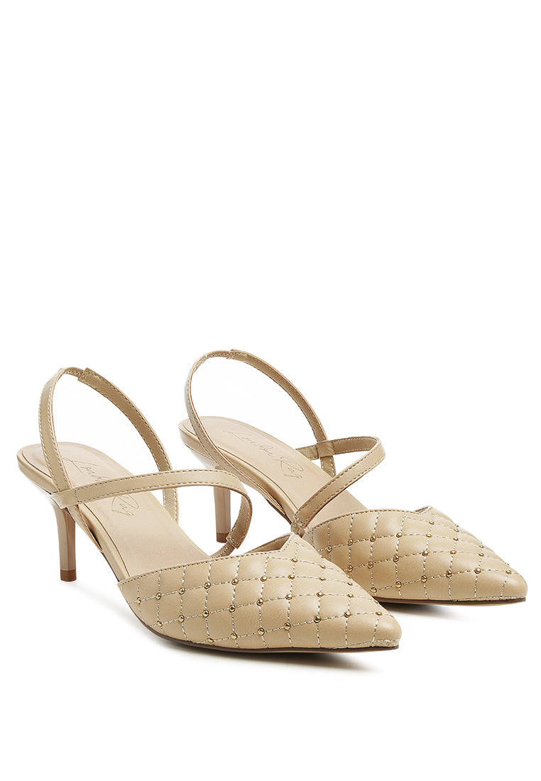 studded quilted faux leather slingback sandal#color_nude