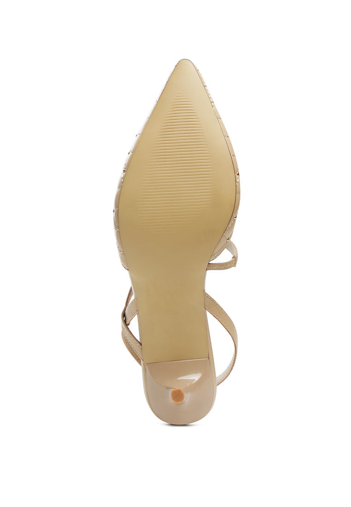 studded quilted faux leather slingback sandal#color_nude