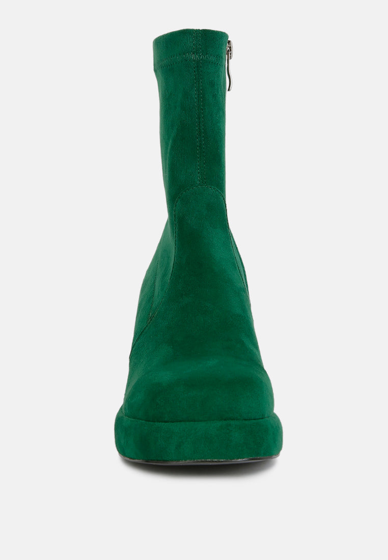 two-cubes stretch suede ankle boots#color_dark-green