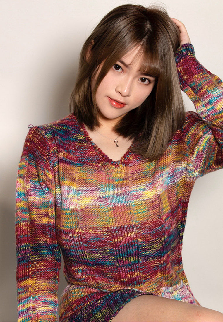 textured multi color sweater#color_multi