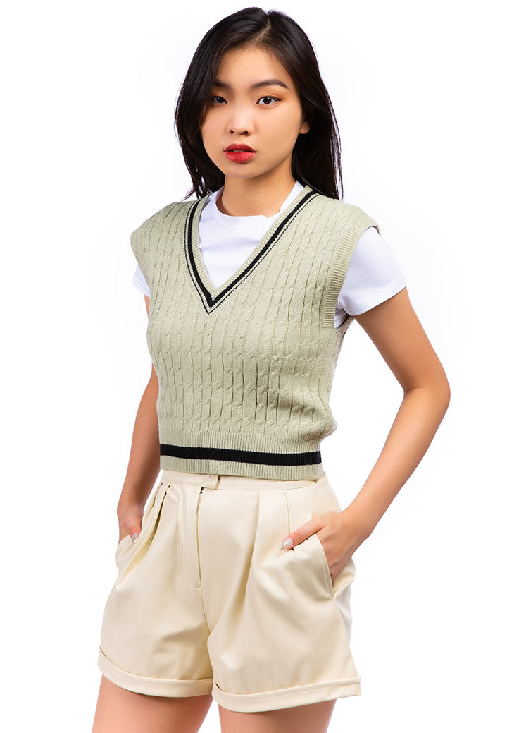 v-neck cable knit vest sweater#color_dusty-sage