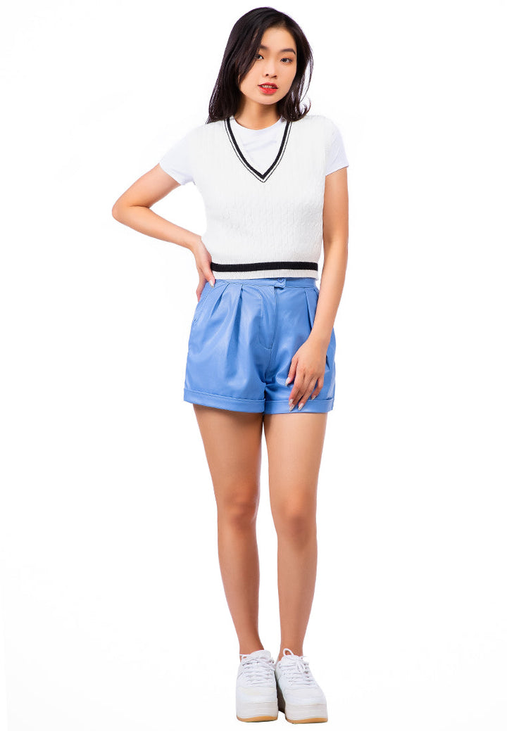 v-neck cable knit vest sweater#color_ivory-black