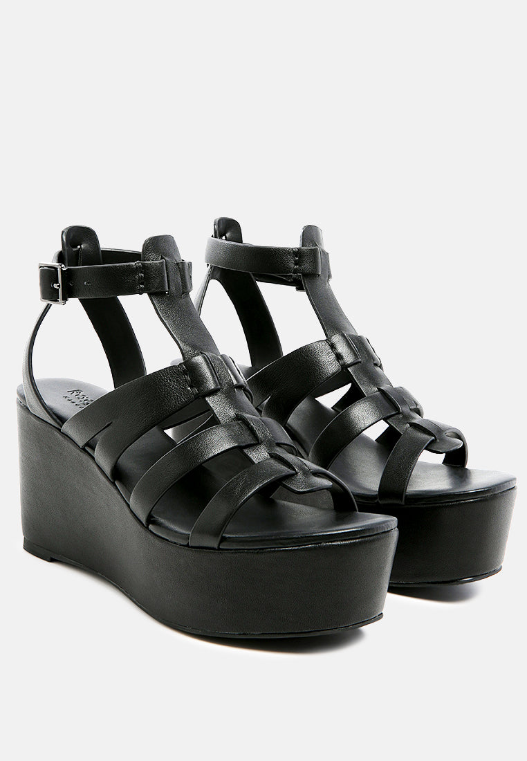windrush cage wedge leather sandal#color_black