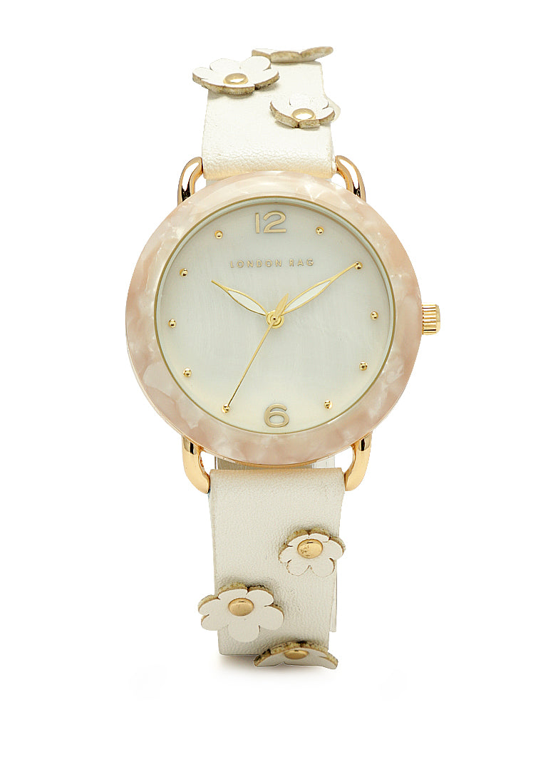 mother of pearl look resin case watch#color_white