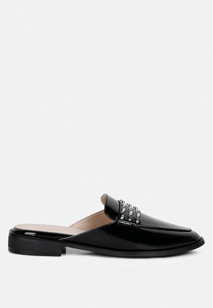 yashta patent studded flat mules by ruw#color_black
