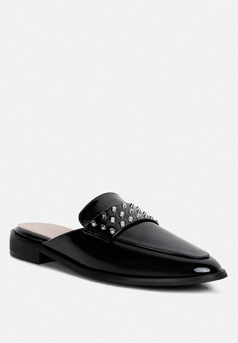 yashta patent studded flat mules by ruw#color_black