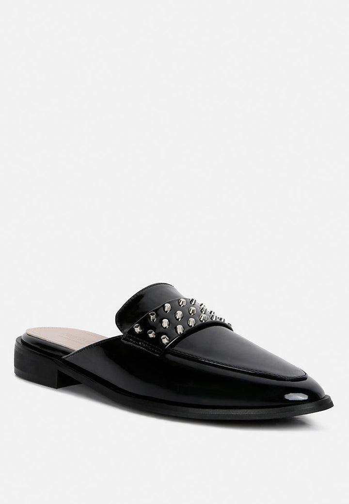 yashta patent studded flat mules by ruw#color_black