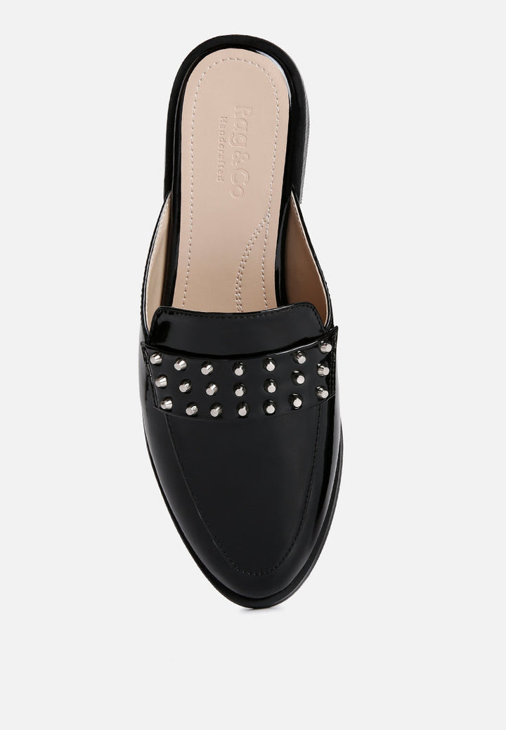 yashta patent studded flat mules by ruw#color_black