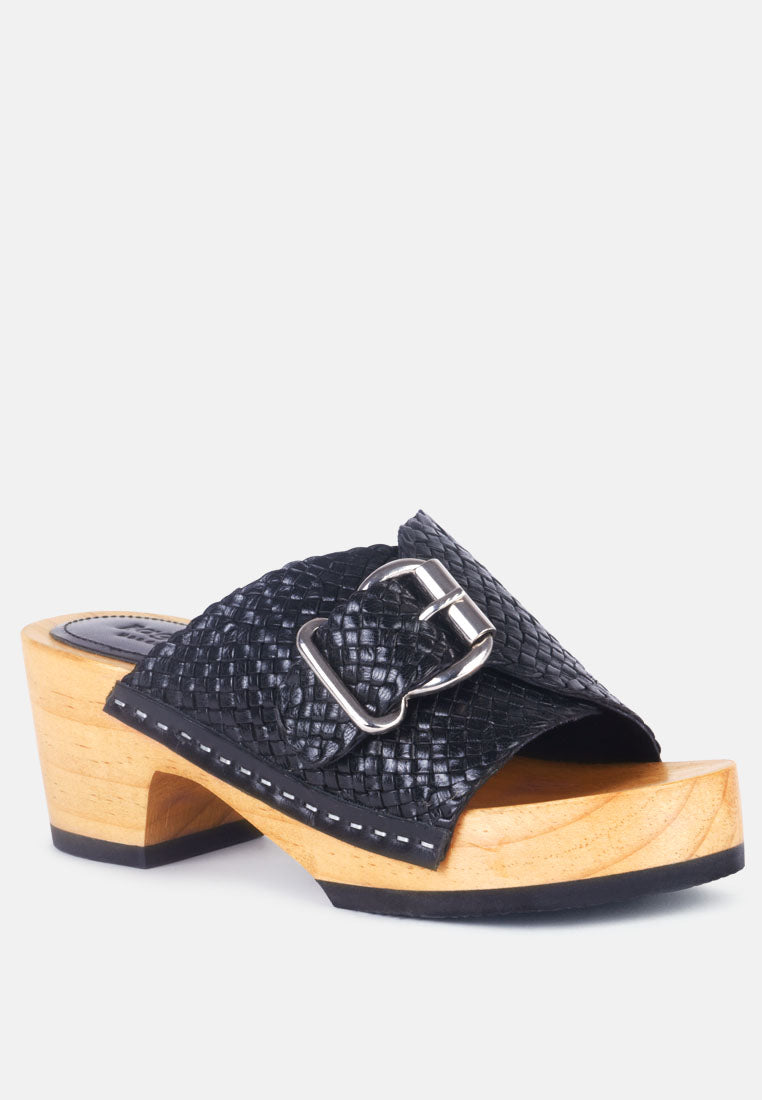 yoruba braided leather buckled slide clogs by ruw#color_black