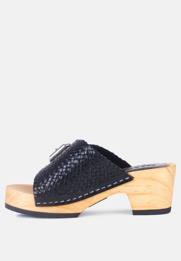 yoruba braided leather buckled slide clogs by ruw#color_black
