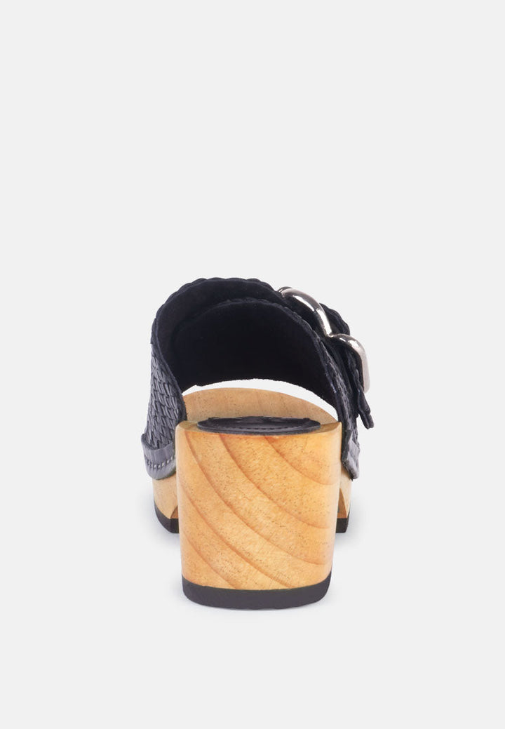 yoruba braided leather buckled slide clogs by ruw#color_black
