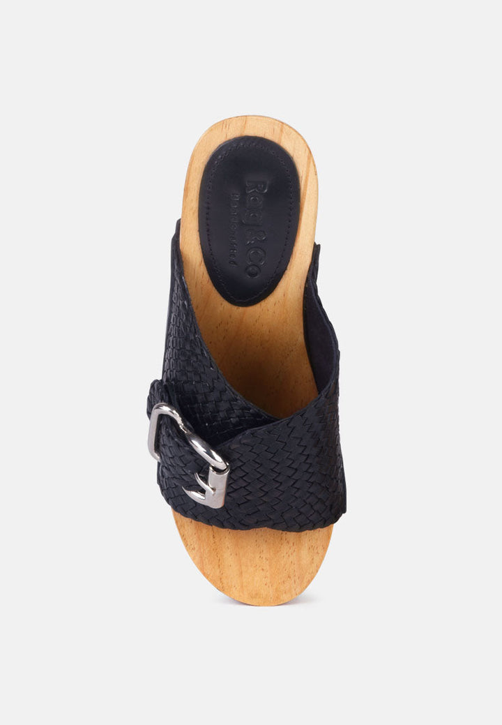 yoruba braided leather buckled slide clogs by ruw#color_black