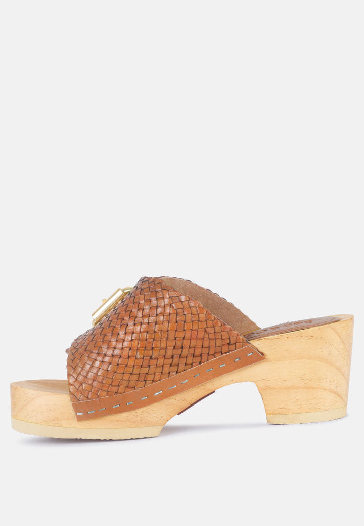 yoruba braided leather buckled slide clogs by ruw#color_tan