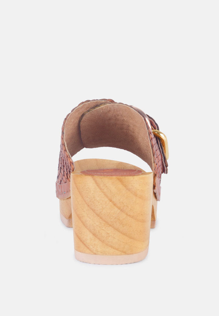 yoruba braided leather buckled slide clogs by ruw#color_tan