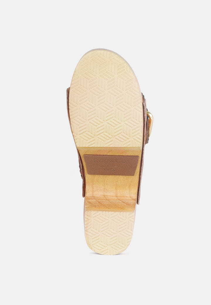 yoruba braided leather buckled slide clogs by ruw#color_tan