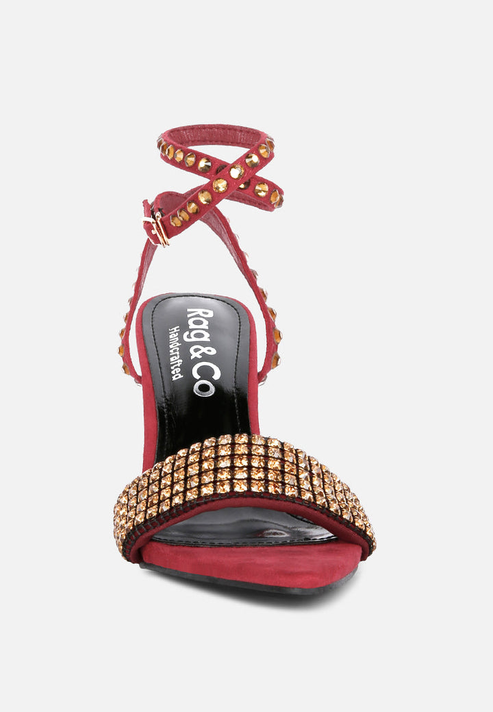 zurin black high heeled diamante sandals by ruw#color_burgundy