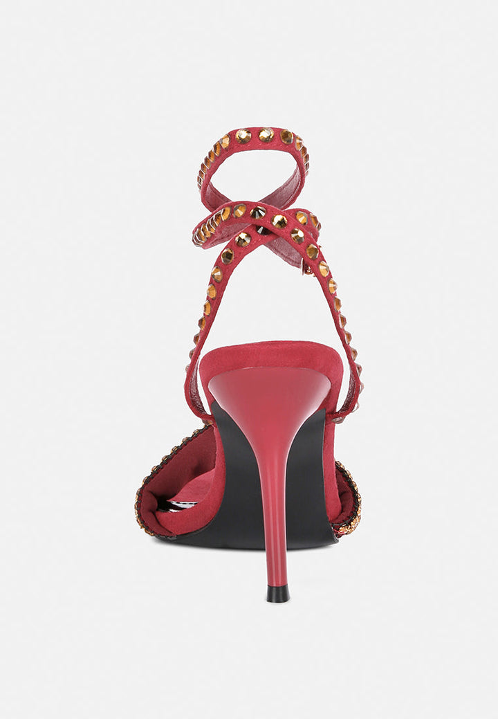 zurin black high heeled diamante sandals by ruw#color_burgundy