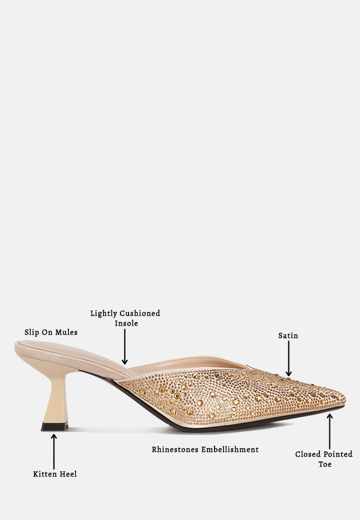 aldora rhinestones embellished satin mules by ruw#color_gold
