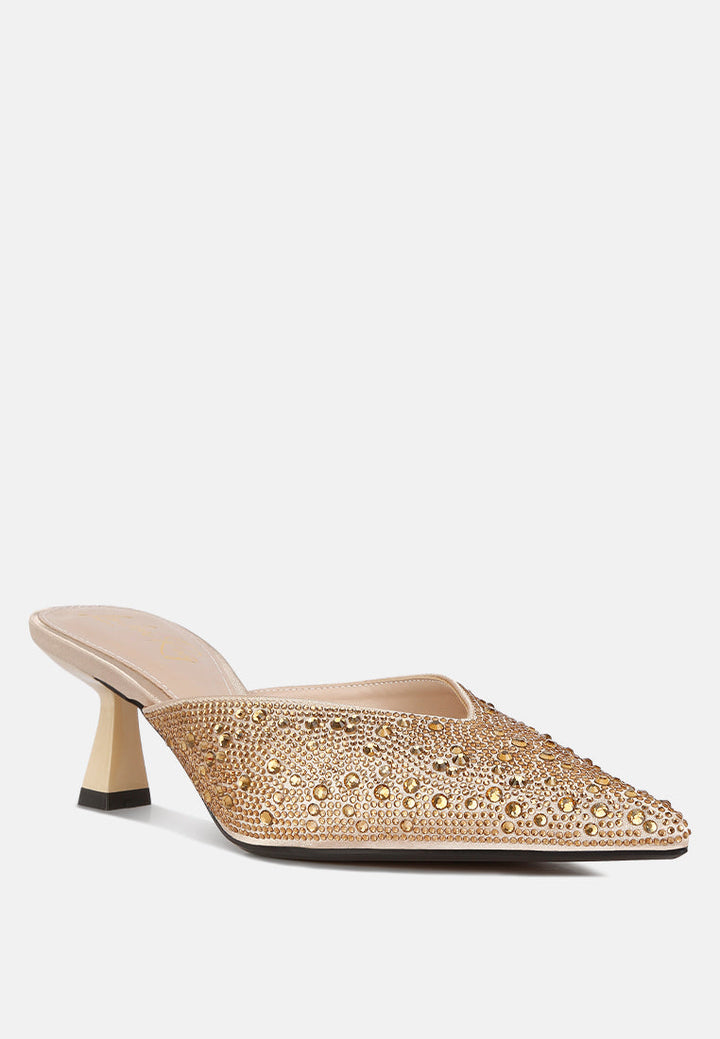 aldora rhinestones embellished satin mules by ruw#color_gold