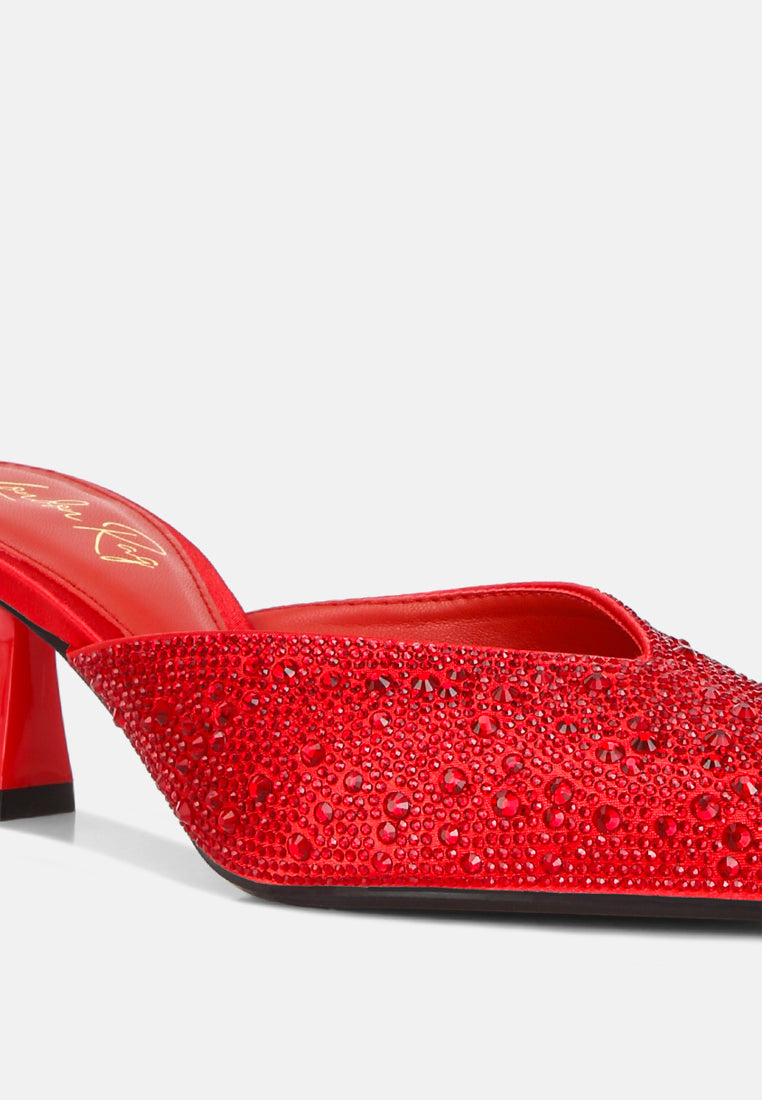 aldora rhinestones embellished satin mules by ruw#color_red