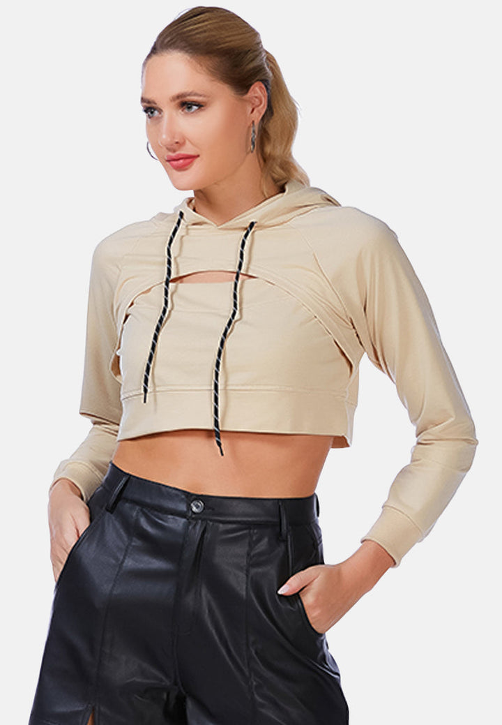 all relaxed front slit cropped hoodie by ruw#color_beige