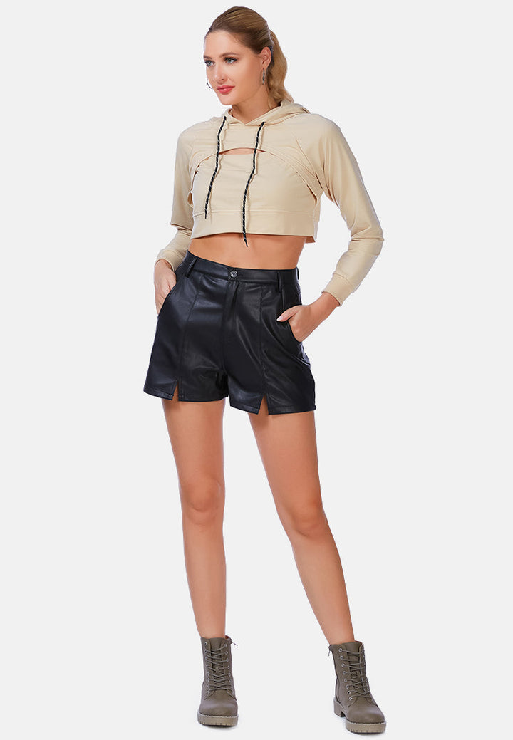 all relaxed front slit cropped hoodie by ruw#color_beige
