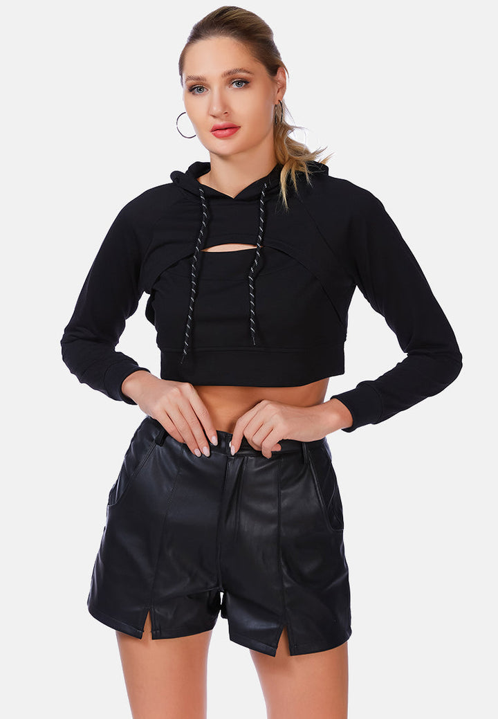 all relaxed front slit cropped hoodie by ruw#color_black