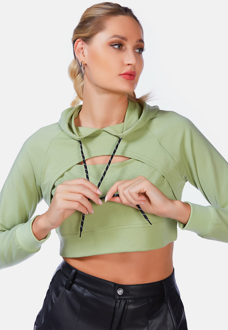 all relaxed front slit cropped hoodie by ruw#color_olive